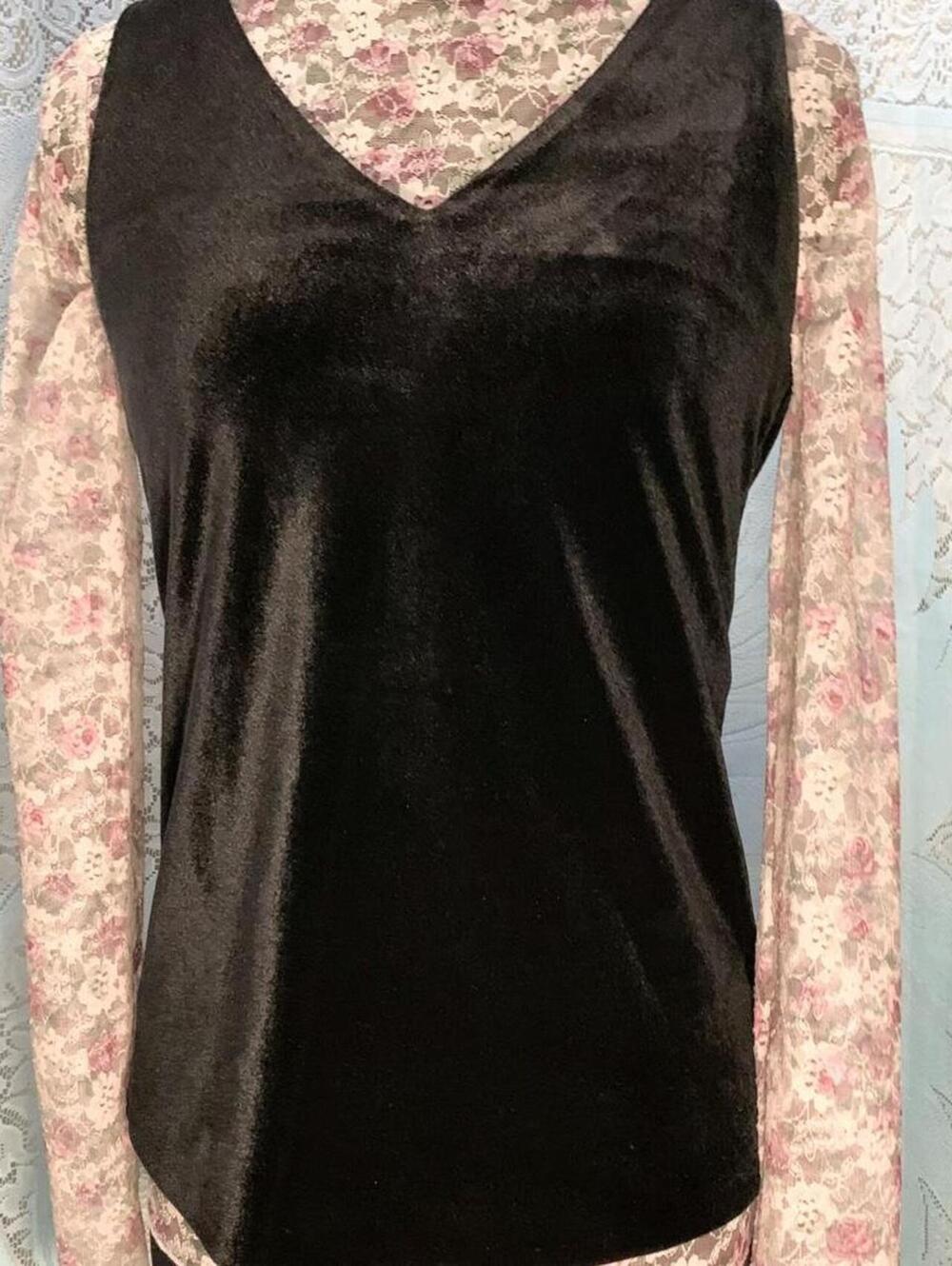 WHBM Black Velvet V-Neck Tank Top Goth Whimsigoth Minimalist Shell